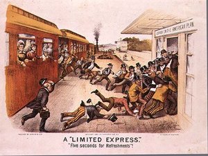 A Limited Express, Fem sekunder för förfriskningar, pub. av Currier och Ives i New York, 1884